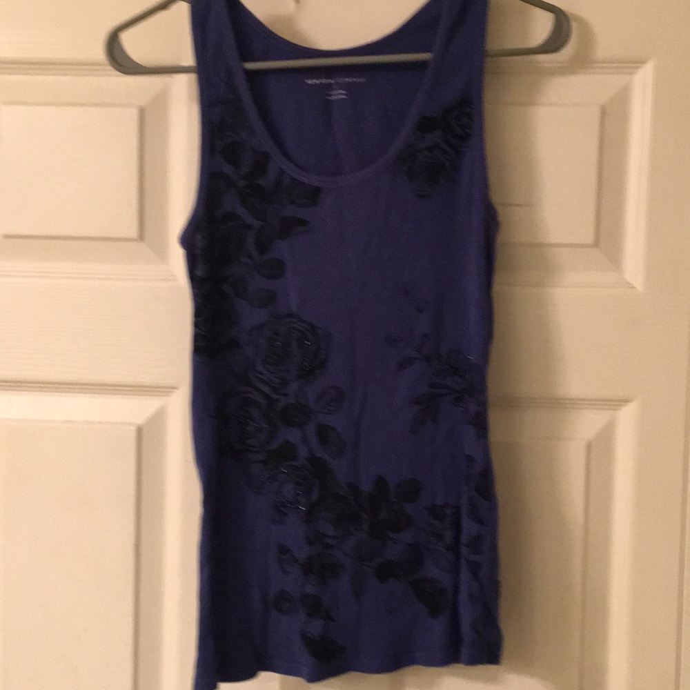 Sexy Dark Blue Tank Top with Black Rose Design